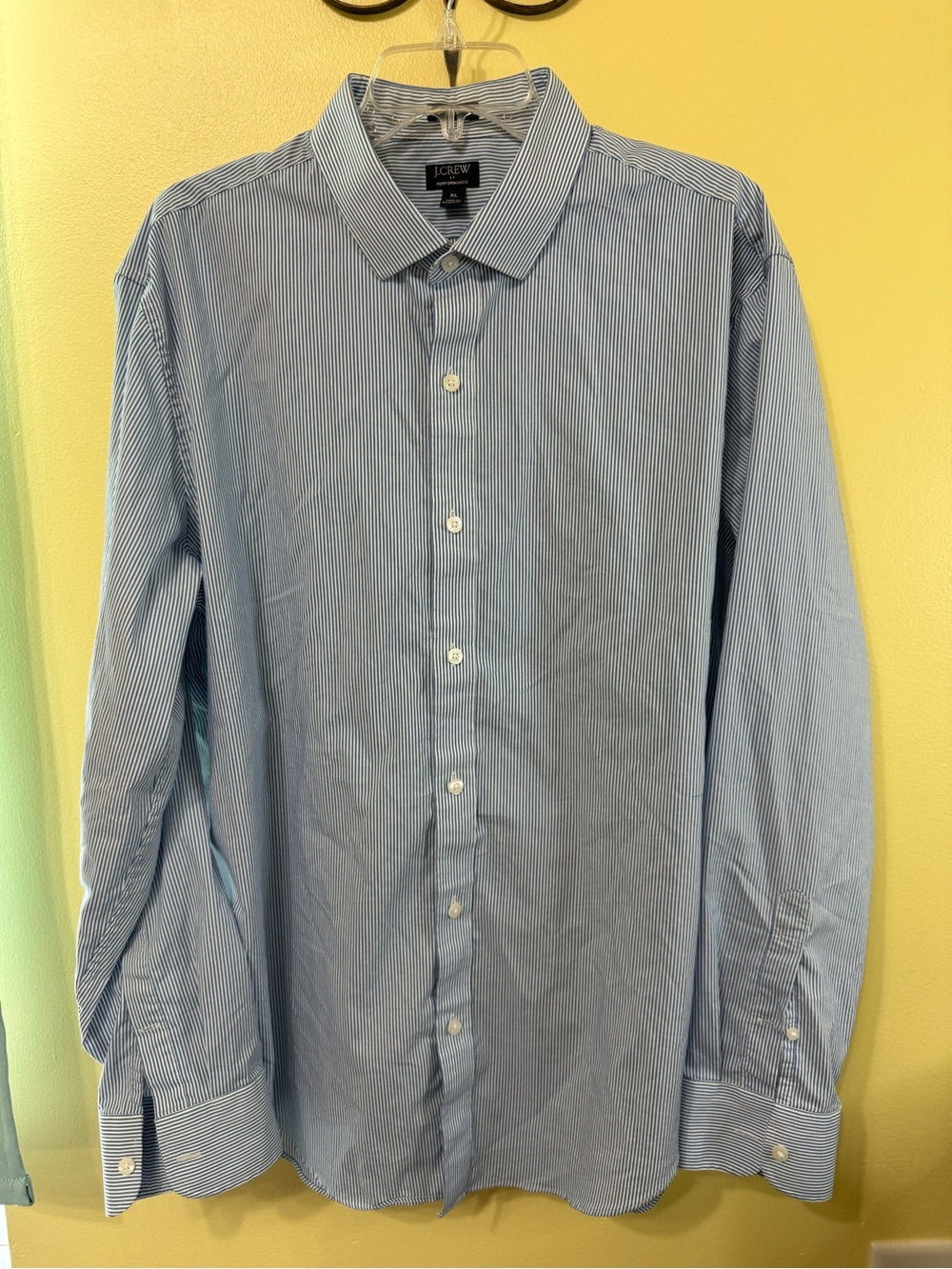 J. Crew Slim Performance Blue and White Striped Dress Shirt